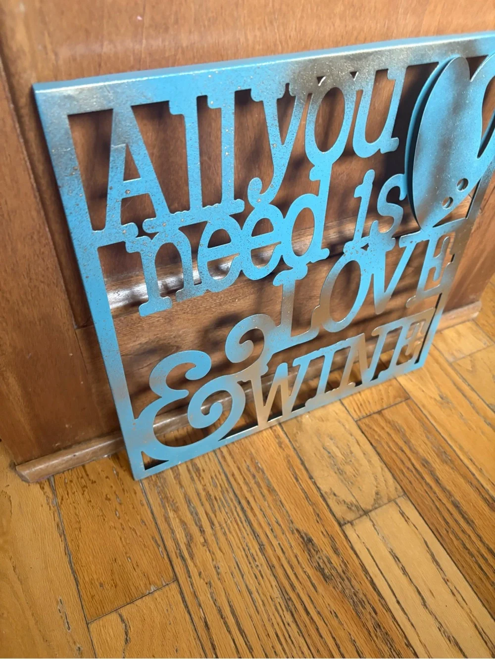 All You Need Is Love & Wine Metal Wall Art - teal/gold splash